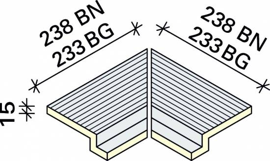 Внутренний угол рифленой плитки с обкладкой под решетку Interbau 238x140, арт. 5832 RH C